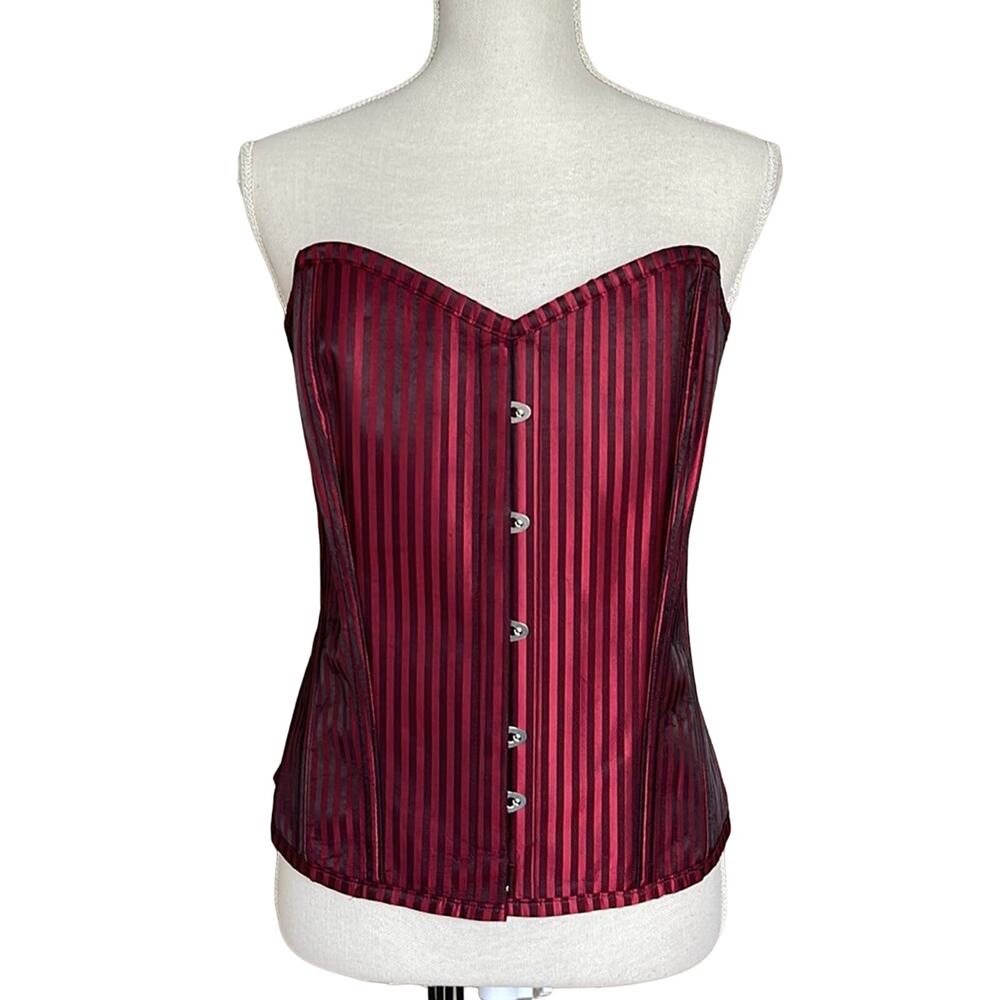 Hips & Curves Steampunk Lace Up Corset‎ Red Pinstripe Size 34